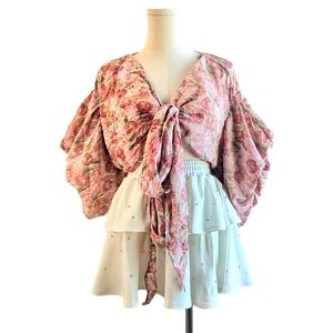🎀 Couture 🎀 pink floral top and white ruffled mini skirt set